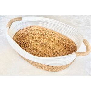Boho Woven Storage Basket with Handles Natural & White Decorative Organizer